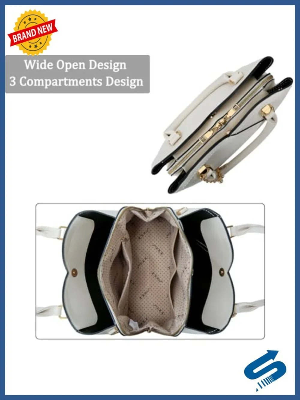 Vegan Leather Triple Compartment Satchel Handbag - Crossbody, Top Handle